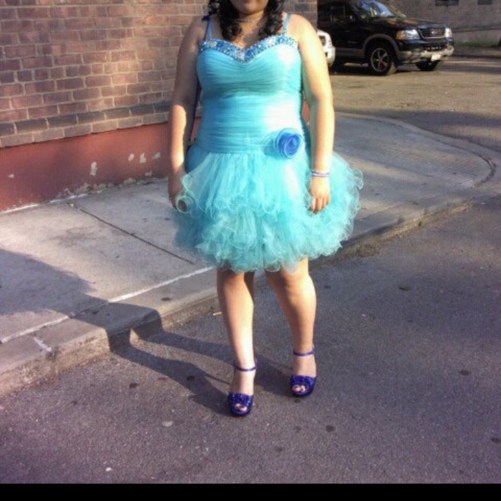 Blue Ruffle Prom Dress - Picture 5 of 6